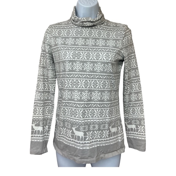 Sz XS The Talbots Tee Talbots Turtle Neck Long Sleeve Top Winter Print - Picture 2 of 5